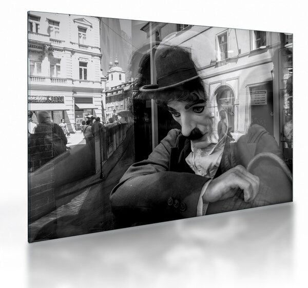 Skleněný obraz - Charles Chaplin v Praze (70x50 cm)