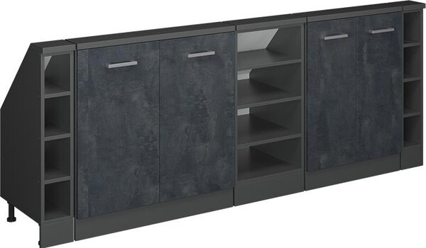 Kuchyňská skříňka pod šikmou střechu Vicco R-Line Černý beton 210 cm Sada 5 kusů, Model 58177