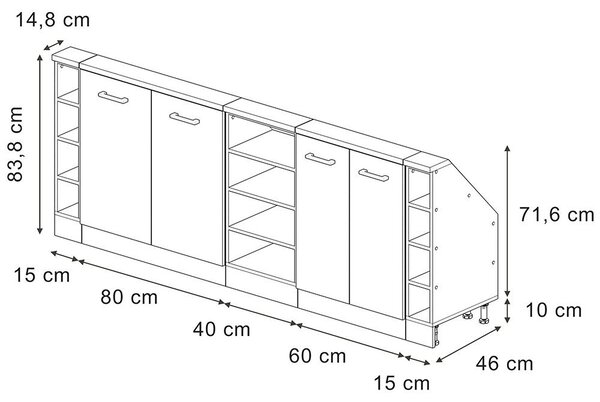 Kuchyňská skříňka pod šikmou střechu Vicco R-Line Černý beton 210 cm Sada 5 kusů, Model 58177