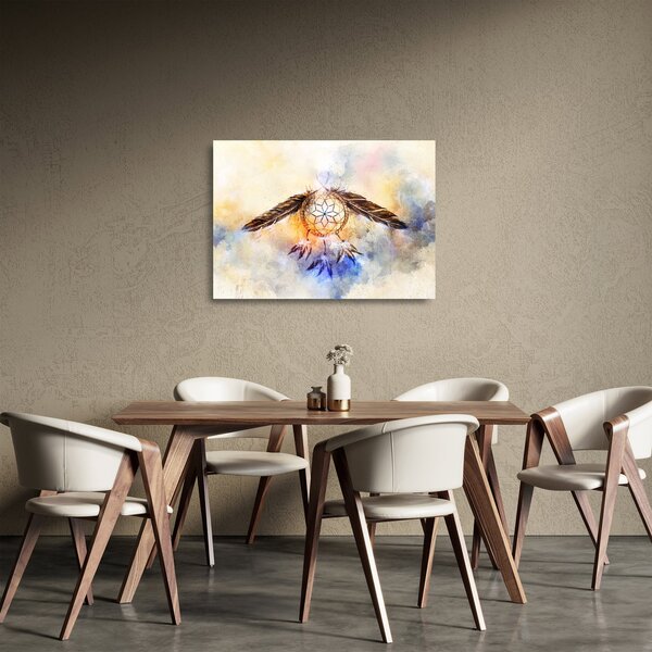 Skleněný obraz - Lapač snů s peříčky (70x50 cm)