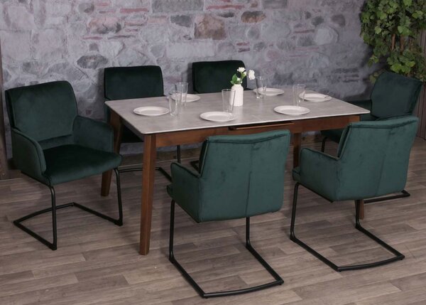 Sada 6 konzolových židlí HWC-N60, jídelní židle, kuchyňská židle, látka/textil Oeko-Tex zelená