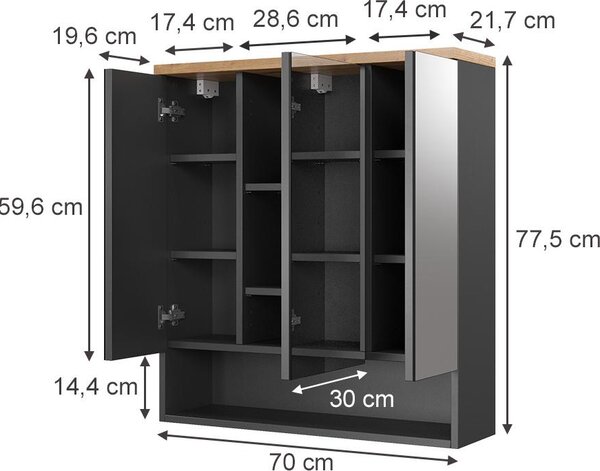 Koupelnová zrcadlová skříňka Vicco Eden Antracit 70 x 77.5 cm, Model 36896