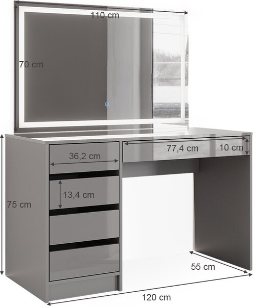 Toaletní stolek Vicco Sherry Šedá 120 cm se zrcadlem LED, Model 38788