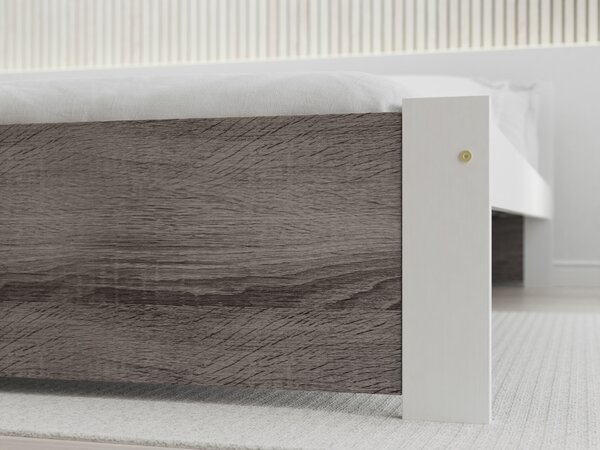 Postel IKAROS 120 x 200 cm, bílá/dub lanýž s laťkovým roštem a matrací Deluxe 10 cm