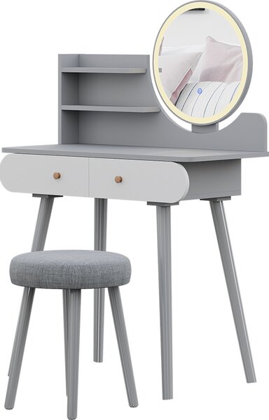 Toaletní stolek Vicco Edda Šedá 80 cm s osvětlením LED a stoličkou, Model 41499