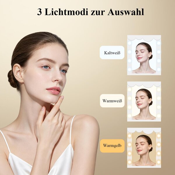 Kosmetický stolek s osvětleným zrcadlem, s 3 režimy osvětlení, vhodný do ložnice, s bočním úložným prostorem na šperky, bílý, rozměry 100 cm