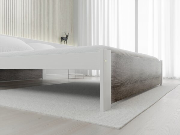 Postel IKAROS 120 x 200 cm, bílá/dub lanýž s laťkovým roštem a matrací Deluxe 10 cm