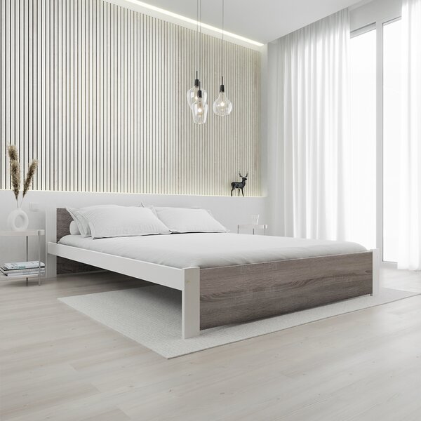 Postel IKAROS 120 x 200 cm, bílá/dub lanýž s laťkovým roštem a matrací Deluxe 10 cm