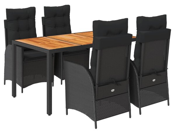 5dílný zahradní jídelní set s poduškami černý polyratan 3213097
