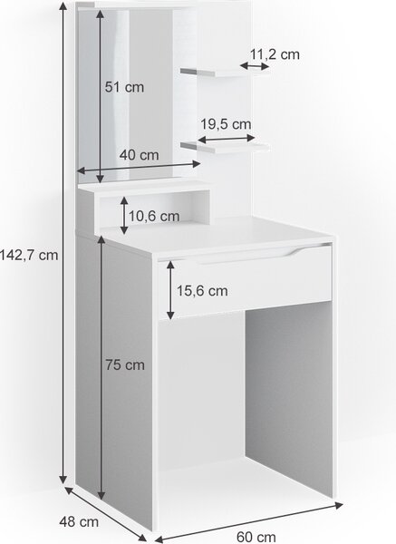 Toaletní stolek Vicco Ruben Bílá 60 cm, Model 34590