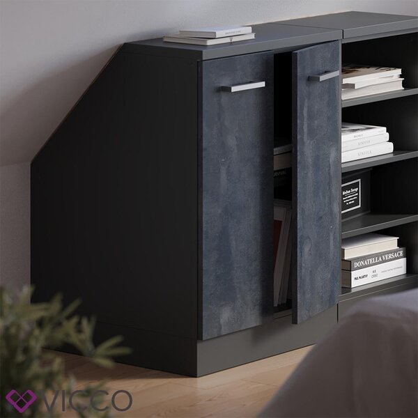 Kuchyňská skříňka pod šikmou střechu Vicco R-Line Černý beton 60 cm se 2 dveřmi, korpus skříně hloubka 60 cm, Model 60500