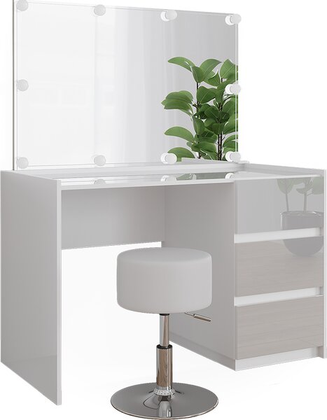 Toaletní stolek Vicco Marla Bílá vysoký lesk 120 cm se zrcadlem, stoličkou, pohádkovými světly LED, Model 51991