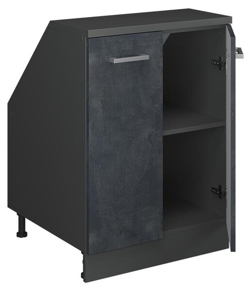 Kuchyňská skříňka pod šikmou střechu Vicco R-Line Černý beton 60 cm se 2 dveřmi, korpus skříně hloubka 60 cm, Model 60500