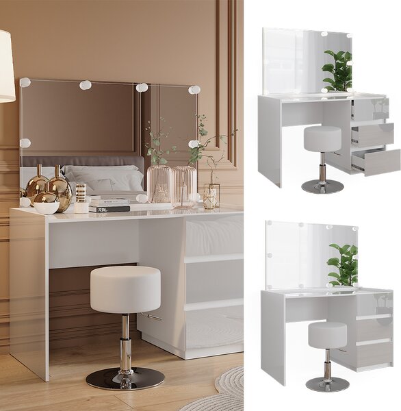 Toaletní stolek Vicco Marla Bílá vysoký lesk 120 cm se zrcadlem, stoličkou, pohádkovými světly LED, Model 51991