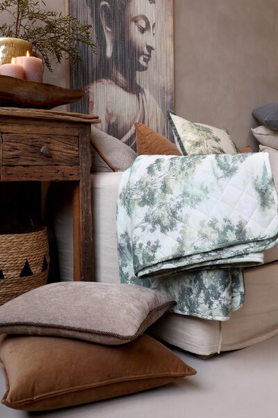 Prošívaný přehoz Aix Flower Cream/Olive 130 × 180 cm