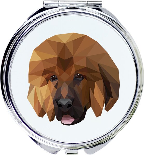 Zrcadlo s fotografií a geometrickým vzorem, značka Art-Dog, určené pro dekoraci psích chovatelských stanic, zobrazující plemena: do khyi, tibetský dogge, tibetský mastif