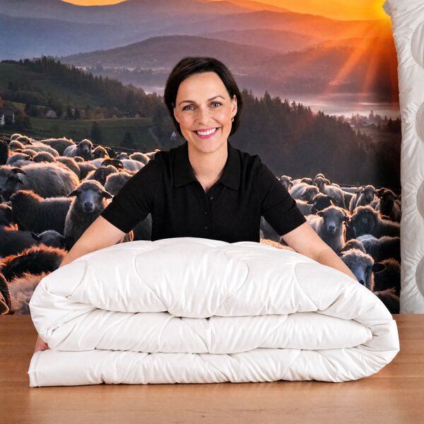 Prodloužená dvoulůžková vlněná přikrývka Besky Premium — luxusní vlněná deka pro dva z nejlepší ovčí vlny z Beskyd