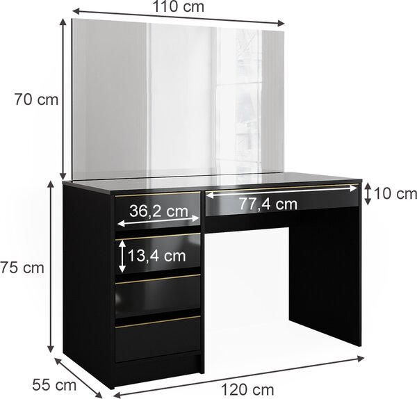 Toaletní stolek Vicco Sherry Černá/zlatá 120 cm se zrcadlem, Model 47715
