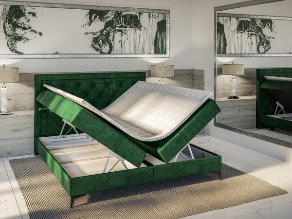Jednolůžková boxspring postel 120 cm Dustin (tmavě zelená) (s matrací a úl. prostorem)