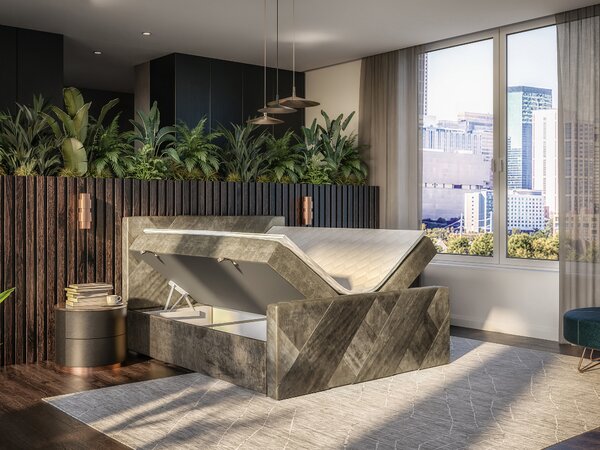 Jednolůžková boxspring postel 120 cm Galand (hnědošedá) (s matrací a úl. prostorem)
