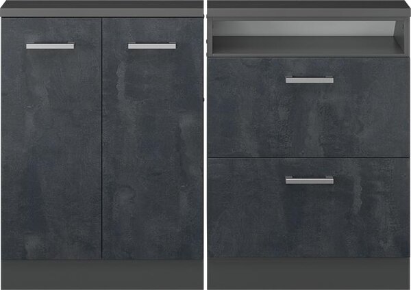 Kuchyňská skříňka pod šikmou střechu Vicco R-Line Černý beton 120 cm Sada 2 kusů, Model 58099