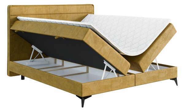 Jednolůžková boxspring postel 120 cm Horazio (žlutá) (s matrací a úl. prostorem)
