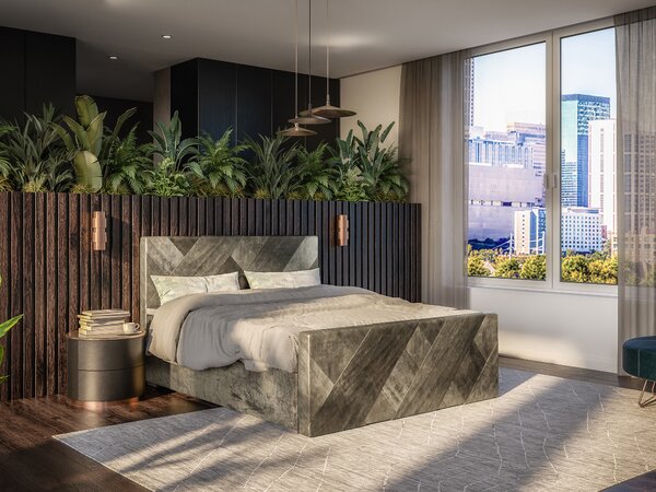 Jednolůžková boxspring postel 120 cm Galand (hnědošedá) (s matrací a úl. prostorem)