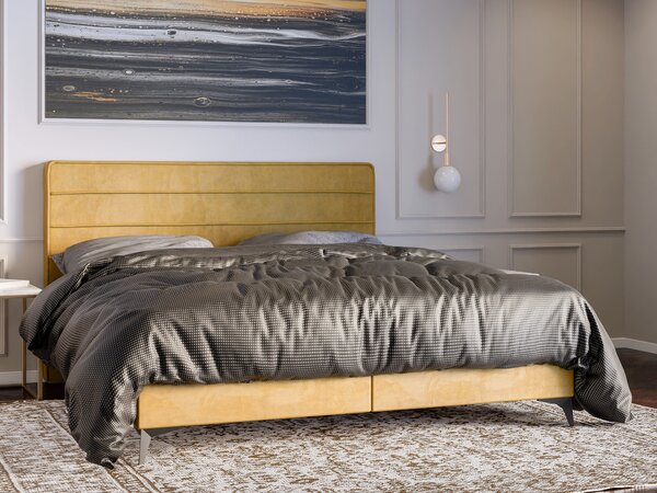 Jednolůžková boxspring postel 120 cm Horazio (žlutá) (s matrací a úl. prostorem)