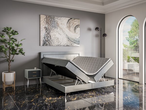 Jednolůžková postel Boxspring 120 cm Hygga (světlomodrá) (s matrací a úl. prostorem)