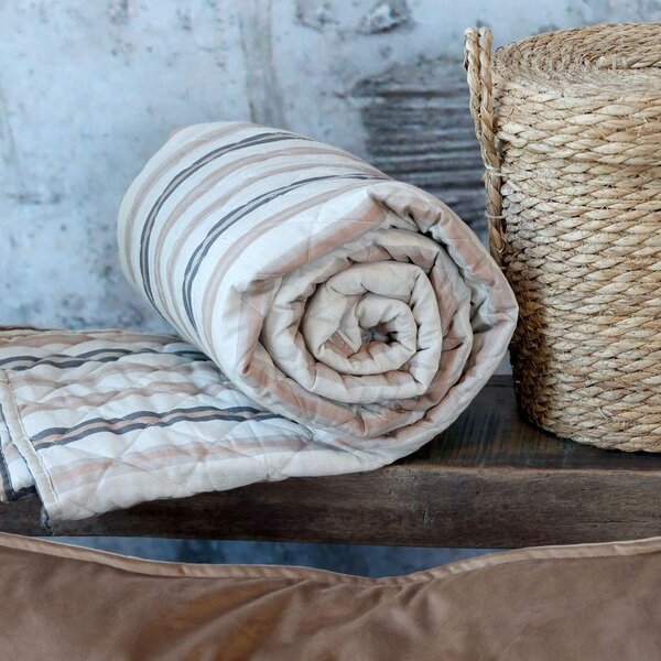 Latté přehoz s pruhy Aix Vintage Quilt - 130*180 cm - Chic Antique