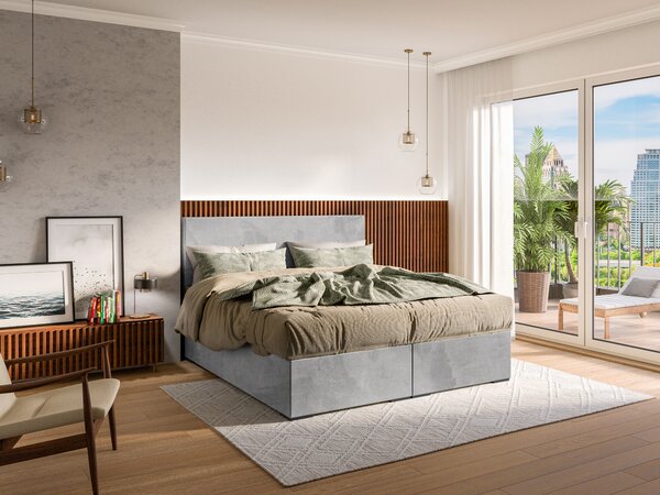 Jednolůžková boxspring postel 120 cm Lemmy (šedá) (s matrací a úl. prostorem)