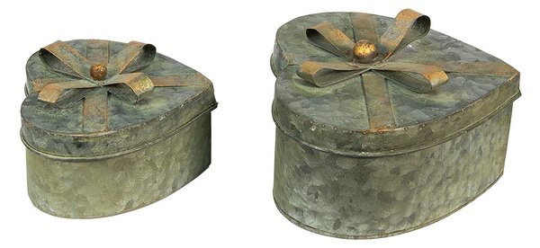 2ks dekorační antik plechové boxy srdce s mašlemi - 24*22*14 / 18*16*11 cm - Clayre & Eef