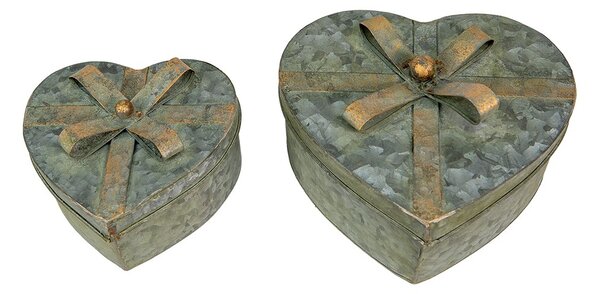 2ks dekorační antik plechové boxy srdce s mašlemi - 24*22*14 / 18*16*11 cm - Clayre & Eef