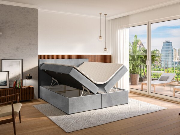 Jednolůžková boxspring postel 120 cm Lemmy (šedá) (s matrací a úl. prostorem)