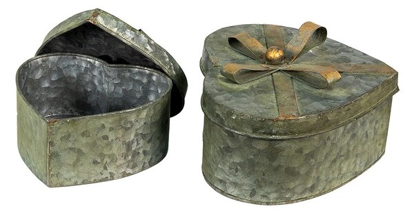 2ks dekorační antik plechové boxy srdce s mašlemi - 24*22*14 / 18*16*11 cm - Clayre & Eef