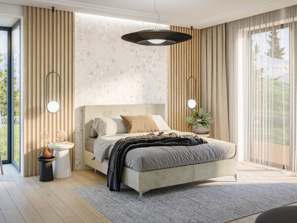 Jednolůžková boxspring postel 120 cm Ricky (světlobéžová) (s matrací a úl. prostorem)