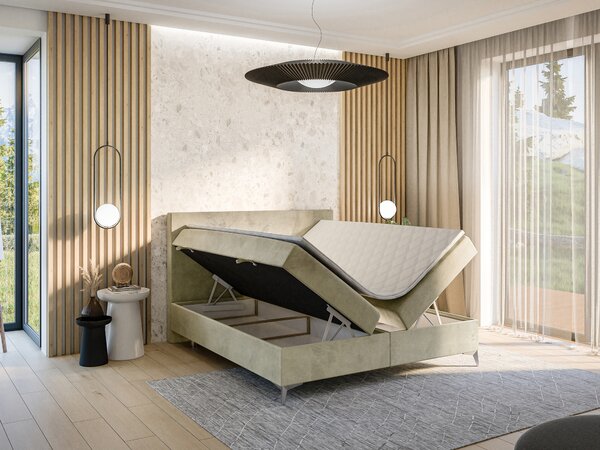 Jednolůžková boxspring postel 120 cm Ricky (světlobéžová) (s matrací a úl. prostorem)