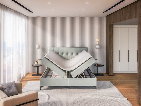 Jednolůžková boxspring postel 120 cm Leny (mátová) (s matrací a úl. prostorem)