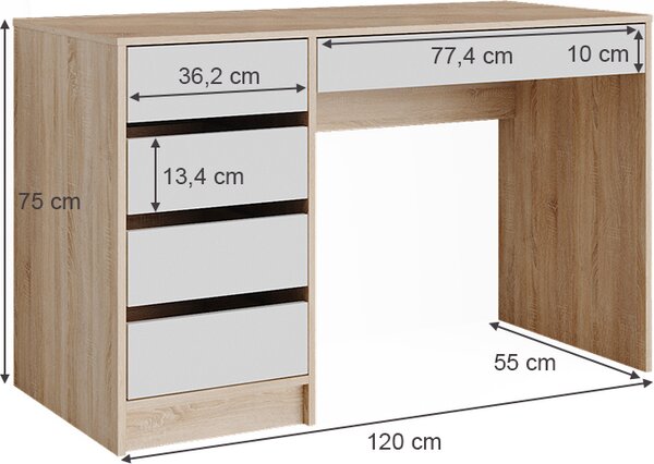 Kosmetický stolek Vicco Sherry Bílá/Sonoma 120 cm, Model 36729