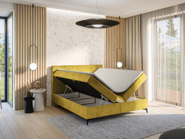 Jednolůžková boxspring postel 120 cm Ricky (limetková) (s matrací a úl. prostorem)