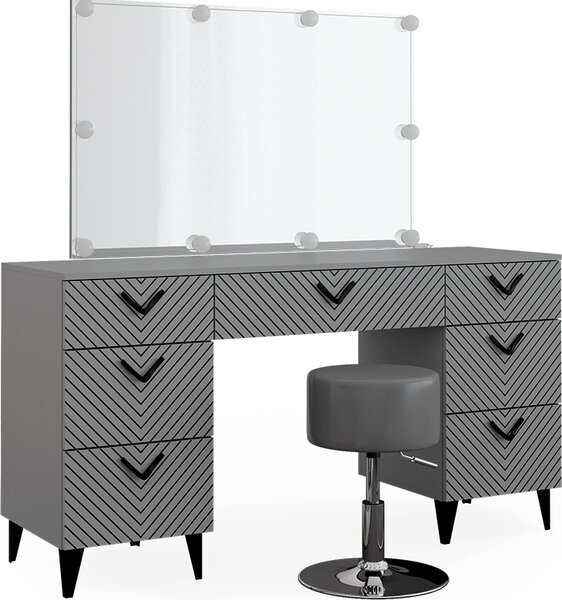 Toaletní stolek Vicco Anett Šedá 150 cm s LED osvětlením a taburetem, Model 40716