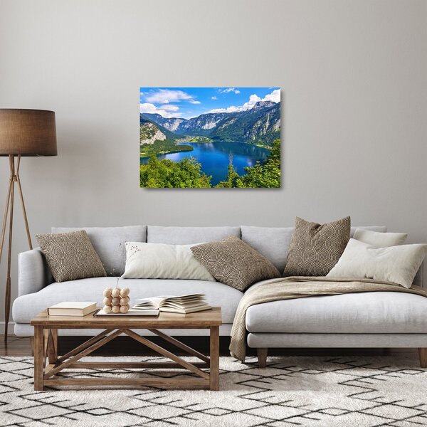 Skleněný obraz - Halštatské jezero, Hallstatt, Rakousko (70x50 cm)
