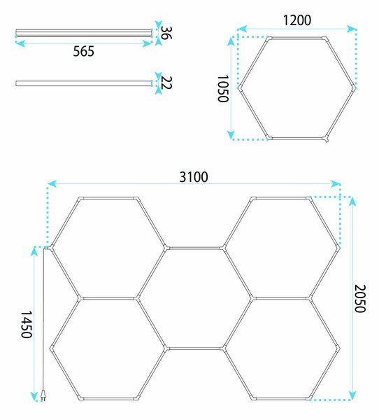 Toolight Toolight, LED stropní svítidlo HEXAGON 5 modulů, JNH051-H, bílá, OSW-56243