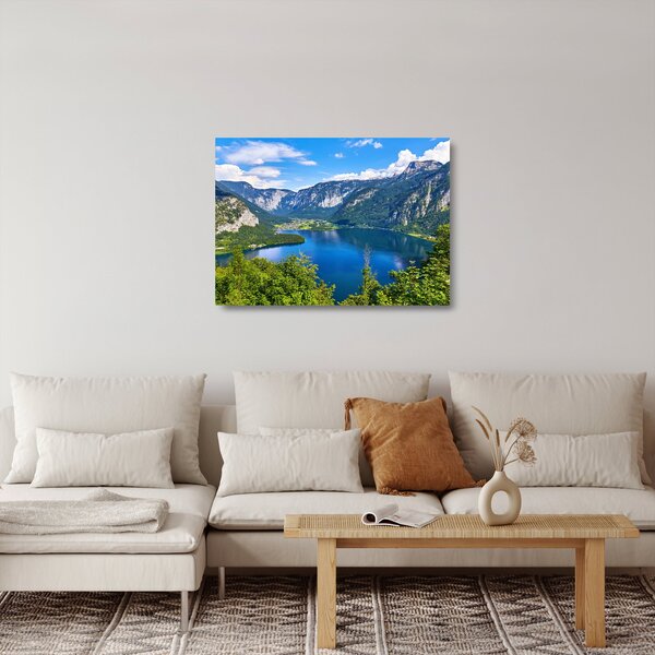 Skleněný obraz - Halštatské jezero, Hallstatt, Rakousko (70x50 cm)