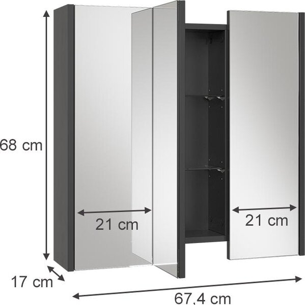 Koupelnová zrcadlová skříňka Vicco Majest Antracit 67.4 x 68 cm se 3 zrcadlovými dveřmi, Model 58691