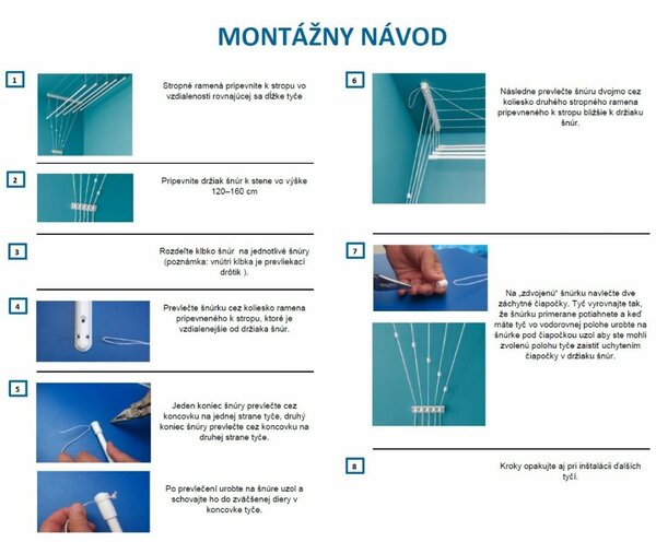 Stropní sušák na prádlo Ideal 6 tyčí 150 cm - Bílá, 150 cm