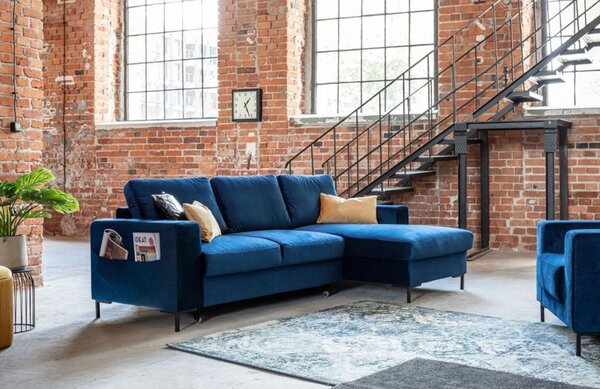 -25 % Dny MOMENTI– Miuform Sametová rozkládací pohovka Lofty Lilly 236 cm, pravá