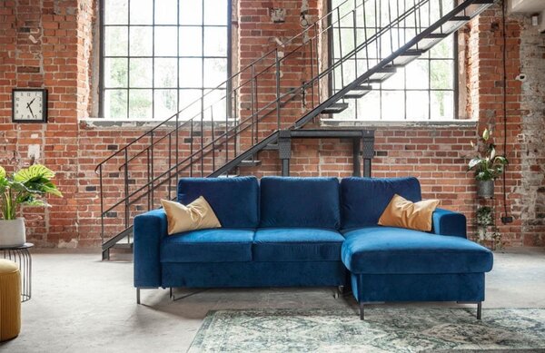 -25 % Dny MOMENTI– Miuform Sametová rozkládací pohovka Lofty Lilly 236 cm, pravá