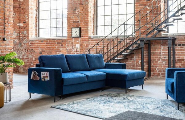 -25 % Dny MOMENTI– Miuform Sametová rozkládací pohovka Lofty Lilly 236 cm, pravá