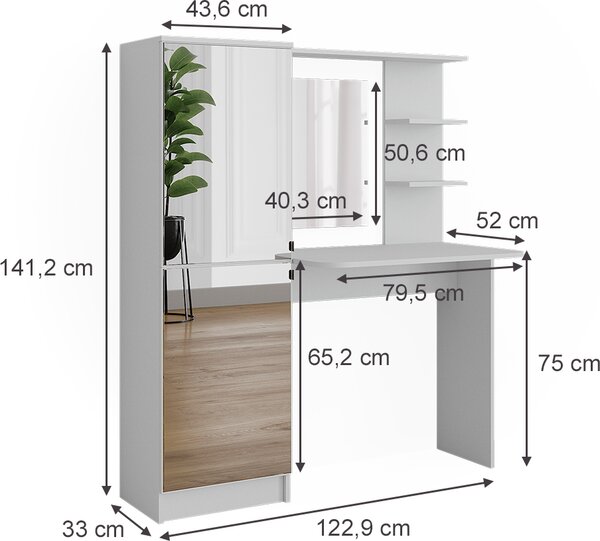 Toaletní stolek Vicco Jasmin Bílá 123 cm se zrcadlem, Model 50202
